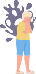 Boy experiences panic episode semi flat color raster character. Standing figure. Full body person on white. Scared kid simple cartoon style illustration for web graphic design and animation