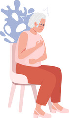 Senior lady has heart attack semi flat color raster character. Sitting figure. Full body person on white. Panic attack simple cartoon style illustration for web graphic design and animation