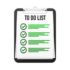 To do list or Checklist on Black Clipboard isolated on background. Planning and organization of work. Vector illustration.