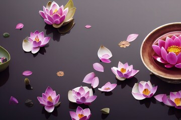 Ceramic bowl with lotus flower and petals
