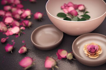 Obraz na płótnie Canvas Ceramic bowl with lotus flower and petals 