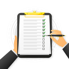 To do list or Checklist on Black Clipboard isolated on background. Planning and organization of work. Vector illustration.