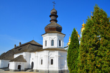 Refectory St. John the Divine. The monastery is located on the right bank of the Dnieper River northeast of the Saint Sophia Cathedral