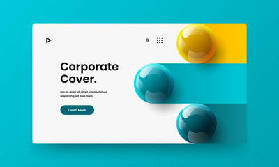 Clean site design vector layout. Trendy 3D balls company brochure illustration.