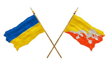 Background for designers. National Day. National flags  of Ukraine and Bhutan