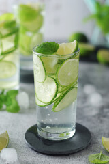 Mineral water with lime and cucumber	