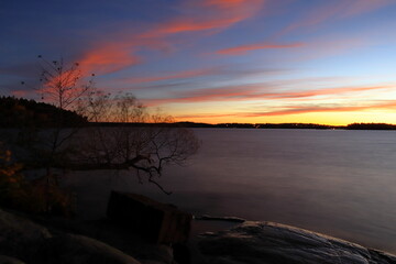 One Swedish night. Landscape or seascape at lake Malaren. Autumn of 2022.