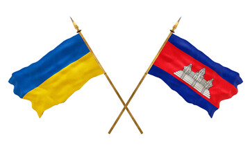 Background for designers. National Day. National flags  of Ukraine and Cambodia