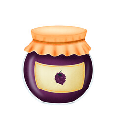 jar of blackberry jam on transparent background 