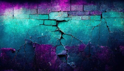 Neon blue and purple old wall