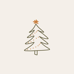 Boho minimalist vector and drawn simple Christmas trees isolated on a light background