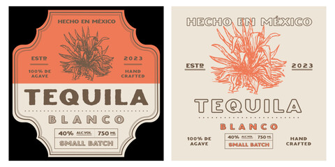 Tequila alcohol blanco bottle label retro rustic