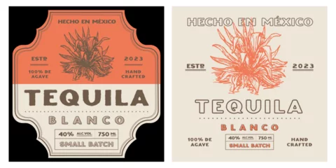 Deurstickers Tequila alcohol blanco bottle label retro rustic © CHEESEBURGER