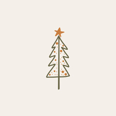 Boho minimalist vector and drawn simple Christmas trees isolated on a light background