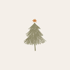 Boho minimalist vector and drawn simple Christmas trees isolated on a light background