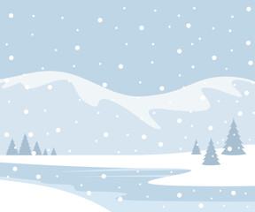 Winter landscape with snow. Flat illustration.