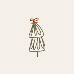 Boho minimalist vector and drawn simple Christmas trees isolated on a light background