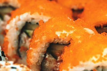 California sushi roll set. Close-up view.