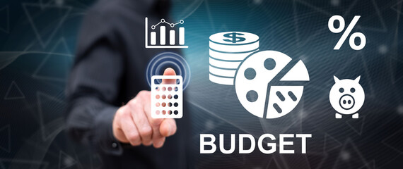 Man touching a budget concept