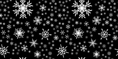 Snowflakes seamless pattern for Christmas holidays. Xmas snowflake ornament for winter holidays greeting card or wrapper. Christmas snowfall texture.