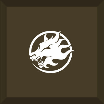 wolf head simple logo inside circle for symbol or icon