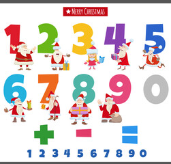 educational numbers set with Santa Clauses characters