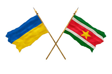 Background for designers. National Day. National flags  of Ukraine and Suriname