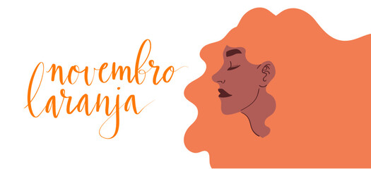 Novembro Laranja translation from portuguese November Orange, Brazil campaign for tinnitus awareness. Latina woman with orange hair illustration vector