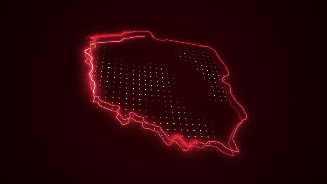 3D Neon Red Poland Map Borders Outline Loop Background