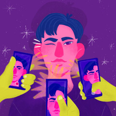 photo flash, man having his picture taken, winking