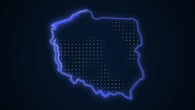 Neon Blue Poland Map Borders Outline Loop Background