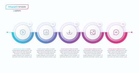 Abstract vector gradient minimalistic infographic template composed of 5 circles