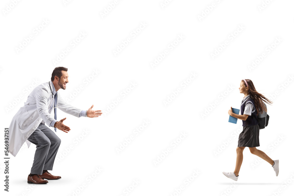 Sticker Schoolgirl running towards a male doctor