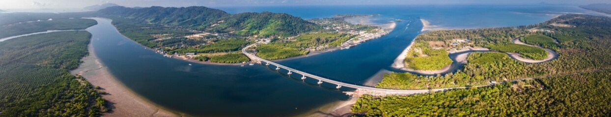 Fototapeta na wymiar Aerial view of the Siri Lanta Bridge in koh Lanta, Krabi, Thailand