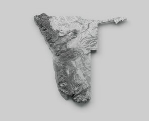 3d illustration of Namibia Map Flag Shaded relief Color Height map on white background