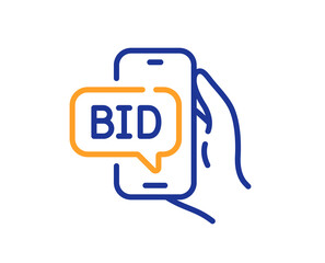 Bid offer line icon. Auction sign. Raise the price up symbol. Colorful thin line outline concept. Linear style bid offer icon. Editable stroke. Vector