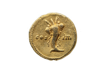 Roman gold aureus replica coin reverse of Roman Emperor Domitian AD 81-96 showing cornucopia (horn...