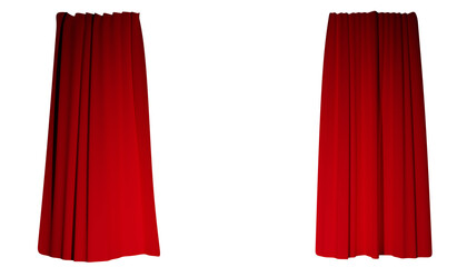 Stage curtains isolated on transparent background. Red velvet movie theater opener curtains with transparent background.