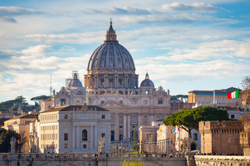 Fototapeta na wymiar Saint Peter Basilica in Vatican city with Saint Angelo Bridge