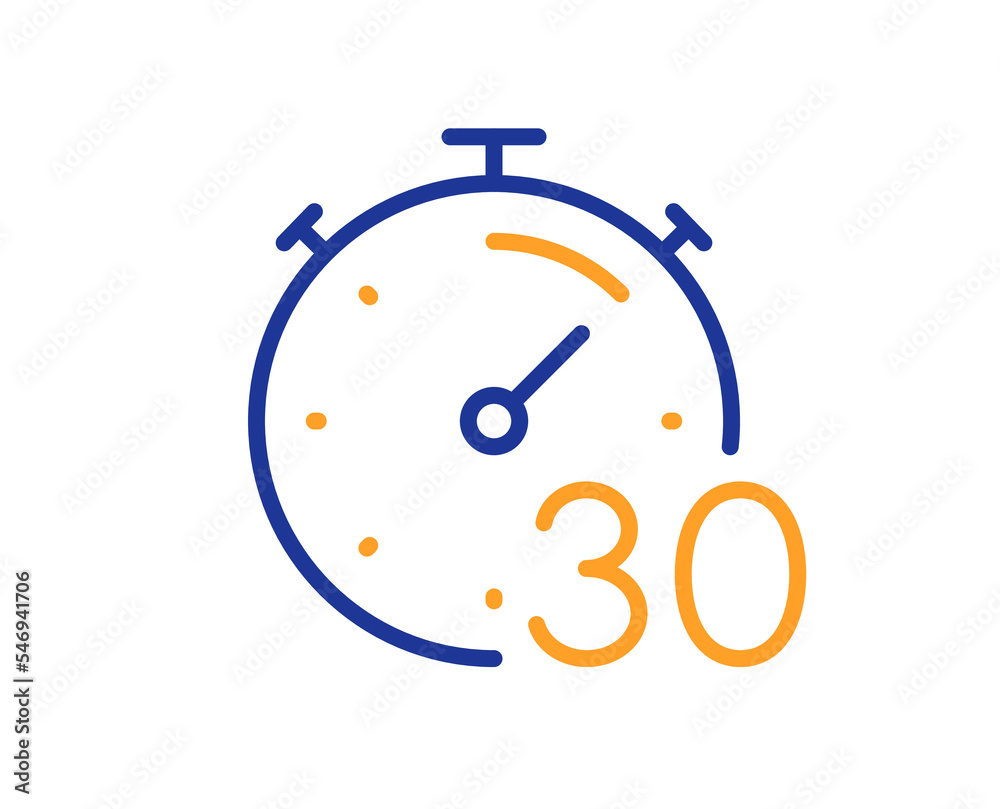 Poster timer 30 minutes line icon. stopwatch time sign. countdown clock symbol. colorful thin line outline 