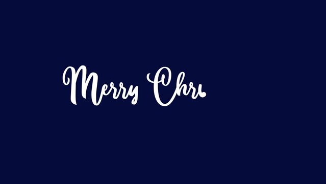 Text Merry Christmas, lettering animation movie. Handwritten style in white color on transparent background, alpha channel.