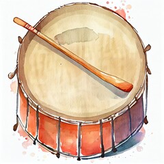 Water color painting of a drum, alphabet image d
