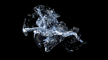 Water Splash with droplets on black background. 3d illustration.