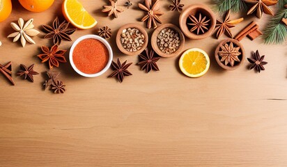 AI-generated Image of A Background With Mixed Christmas Spices and Fruits