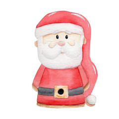Santa claus isolated on white. Cute cartoon watercolor christmas gingerbread santa clous. christmas cookies