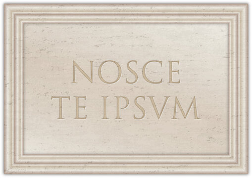 Marble plaque with ancient Latin proverb "NOSCE TE IPSUM", know yourself, illustration