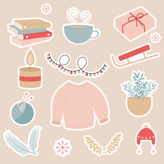 Collection of winter elements. Hygge style.