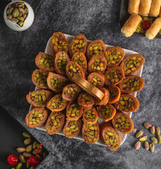Assorted sweets with a beautiful geometric appearance, with a sophisticated background