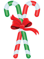 Christmas candy cane with a red and green bow