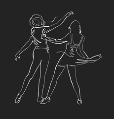 Two people dancing, continuous line vector drawing